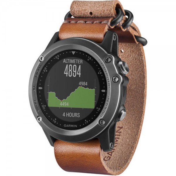 Garmin fenix 3 Sapphire Multisport Training GPS Watch - grigio, cinturino in pelle