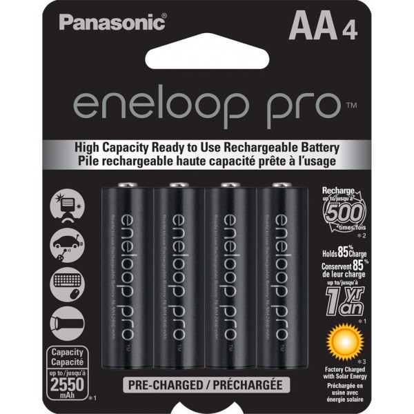 Panasonic BK3HCCA4BA Eneloop Pro AA Batterie ricaricabili Ni-MH pre-caricate ad alta capacità, 4 pezzi