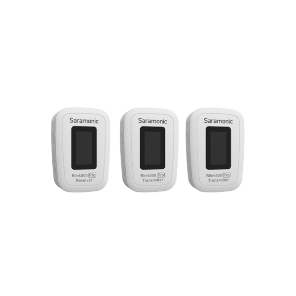 Saramonic Blink 500 Pro B2 WHITE Sistema microfonico omni lavalier wireless per 2 persone montato su fotocamera digitale (2,4 GHz), 2 trasmettitori + 2 microfoni lavalier