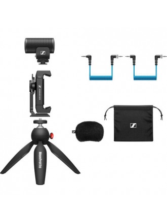 Sennheiser MKE 200 Mobile Kit Microfono direzionale ultracompatto per montaggio su fotocamera con pacchetto di registrazione per smartphone