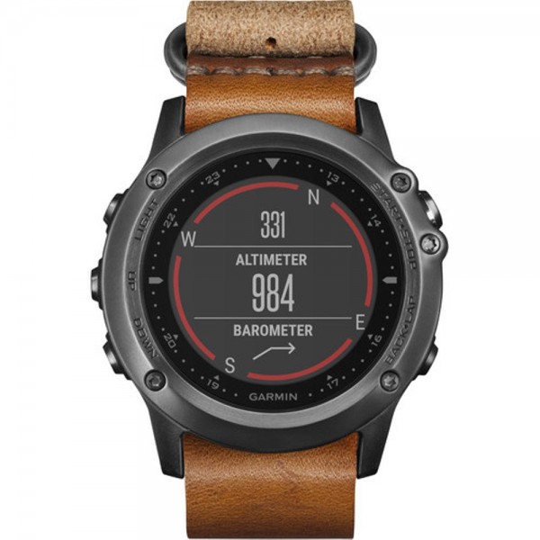 Garmin fenix 3 Sapphire Multisport Training GPS Watch - grigio, cinturino in pelle