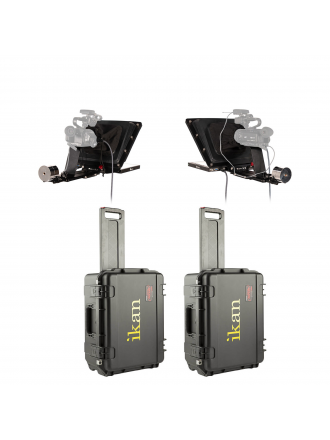 Sistema per interviste ikan P2P con 2 Teleprompter professionali da 15" ad alta luminosità Kit da viaggio