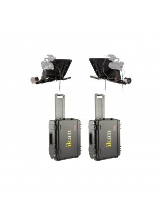 Sistema di intervista ikan P2P con 2 Teleprompter professionali ad alta luminosità da 15" Kit da viaggio