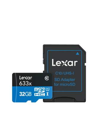 Scheda di memoria microSDHC Lexar 633x UHS-I ad alte prestazioni da 32 GB con adattatore SD
